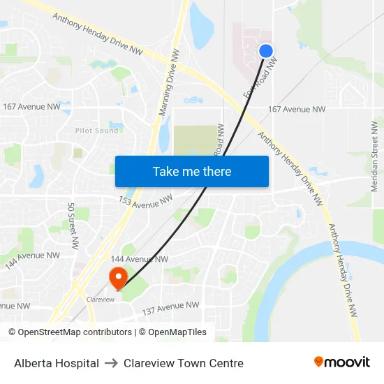 Alberta Hospital to Clareview Town Centre map