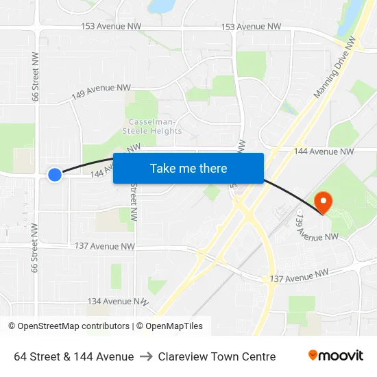 64 Street & 144 Avenue to Clareview Town Centre map