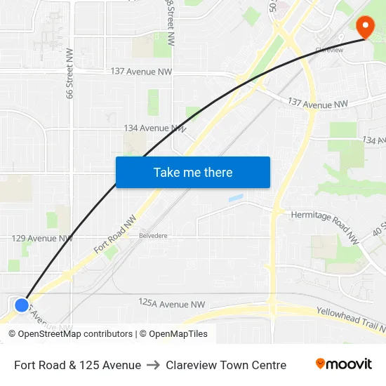 Fort Road & 125 Avenue to Clareview Town Centre map