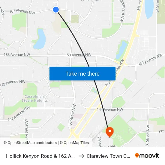 Hollick Kenyon Road & 162 Avenue to Clareview Town Centre map