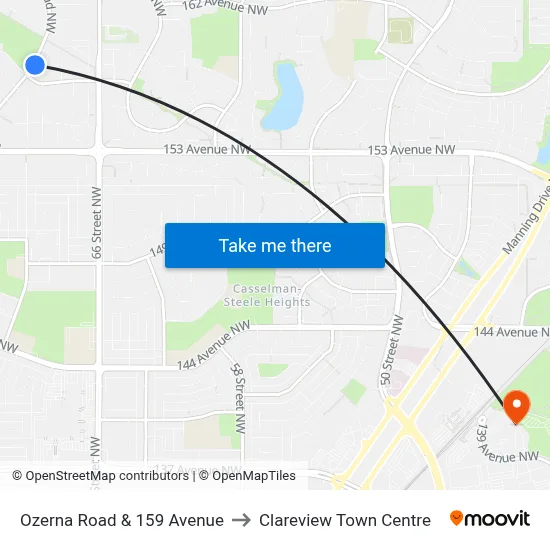 Ozerna Road & 159 Avenue to Clareview Town Centre map