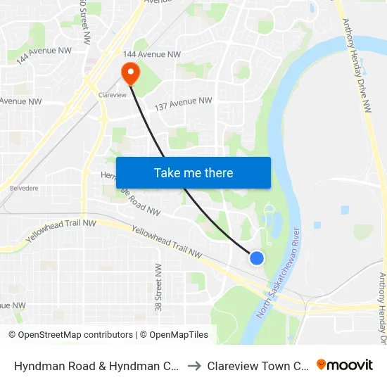 Hyndman Road & Hyndman Crescent to Clareview Town Centre map