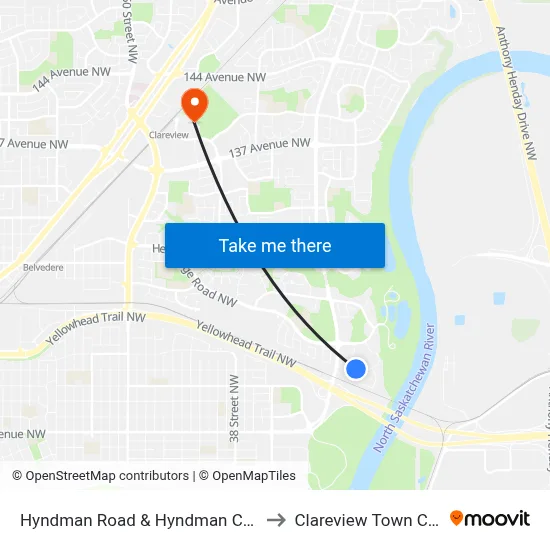 Hyndman Road & Hyndman Crescent to Clareview Town Centre map