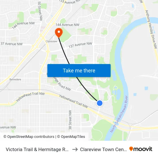 Victoria Trail & Hermitage Road to Clareview Town Centre map