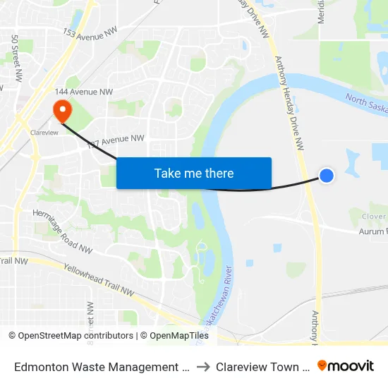 Edmonton Waste Management Centre Iptf to Clareview Town Centre map