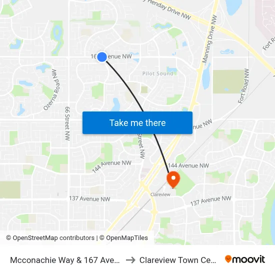 Mcconachie Way & 167 Avenue to Clareview Town Centre map