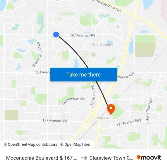 Mcconachie Boulevard & 167 Avenue to Clareview Town Centre map