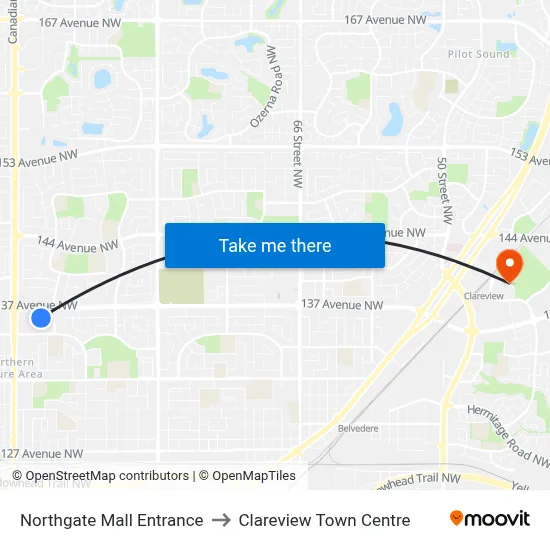 Northgate Mall Entrance to Clareview Town Centre map