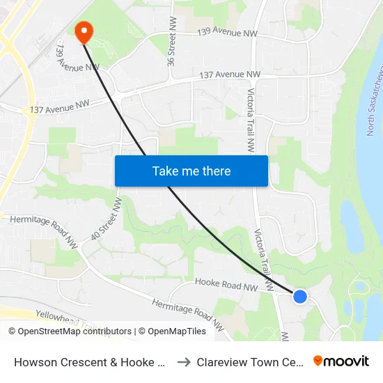 Howson Crescent & Hooke Road to Clareview Town Centre map