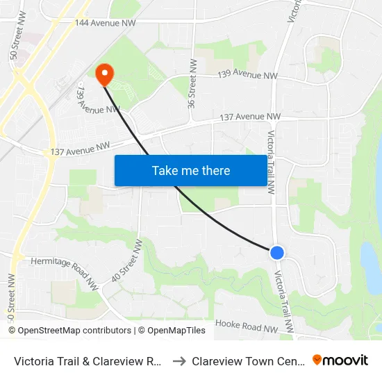 Victoria Trail & Clareview Road to Clareview Town Centre map