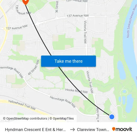 Hyndman Crescent E Ent & Hermitage Road to Clareview Town Centre map