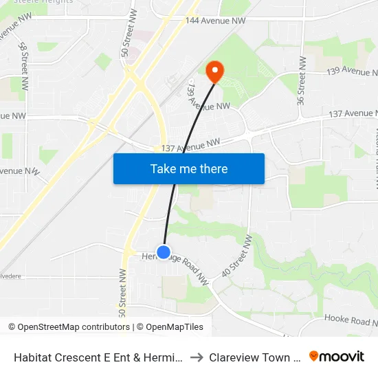 Habitat Crescent E Ent & Hermitage Road to Clareview Town Centre map