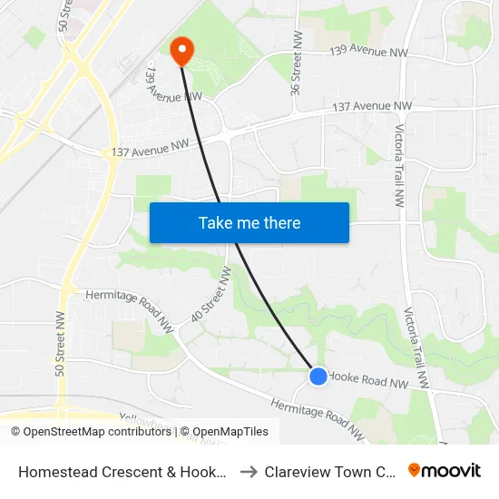 Homestead Crescent & Hooke Road to Clareview Town Centre map