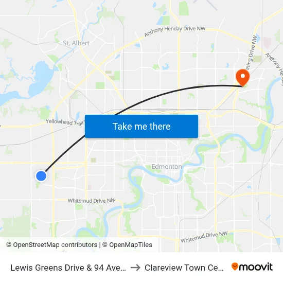 Lewis Greens Drive & 94 Avenue to Clareview Town Centre map