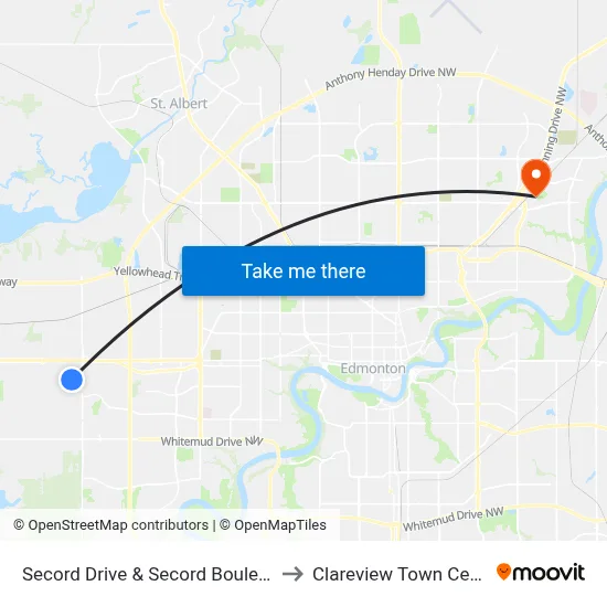 Secord Drive & Secord Boulevard to Clareview Town Centre map