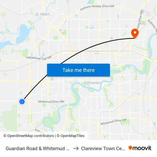 Guardian Road & Whitemud Drive to Clareview Town Centre map