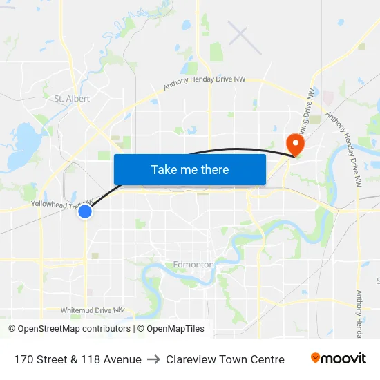 170 Street & 118 Avenue to Clareview Town Centre map
