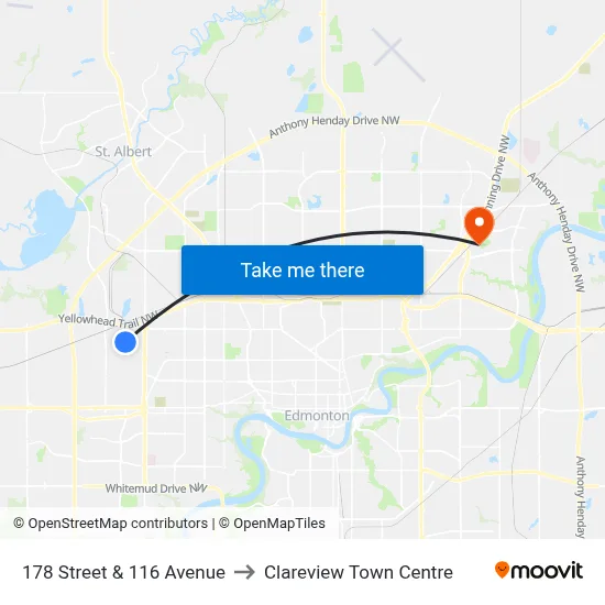178 Street & 116 Avenue to Clareview Town Centre map