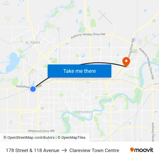 178 Street & 118 Avenue to Clareview Town Centre map