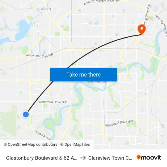 Glastonbury Boulevard & 62 Avenue to Clareview Town Centre map