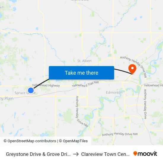 Greystone Drive & Grove Drive to Clareview Town Centre map