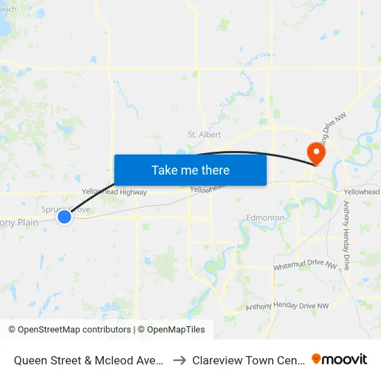 Queen Street & Mcleod Avenue to Clareview Town Centre map