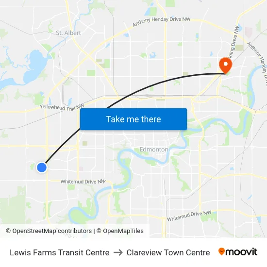 Lewis Farms Transit Centre to Clareview Town Centre map