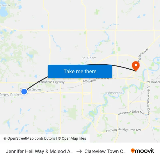 Jennifer Heil Way & Mcleod Avenue to Clareview Town Centre map