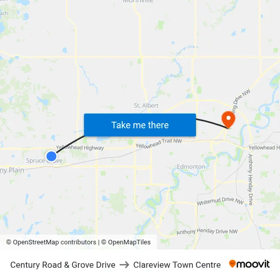 Century Road & Grove Drive to Clareview Town Centre map