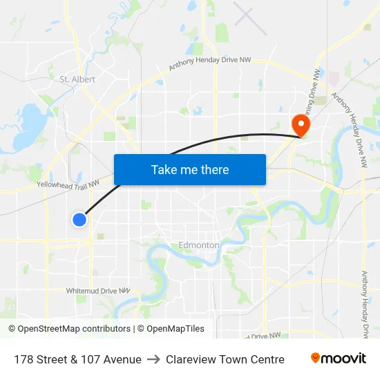 178 Street & 107 Avenue to Clareview Town Centre map