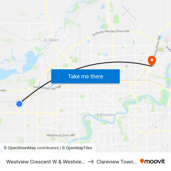 Westview Crescent W & Westview Boulevard to Clareview Town Centre map