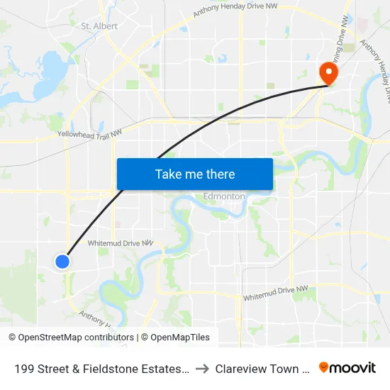 199 Street & Fieldstone Estates Driveway to Clareview Town Centre map