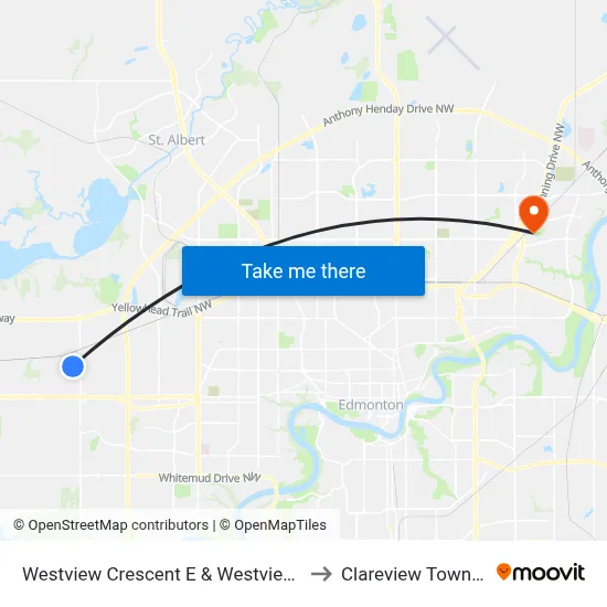 Westview Crescent E & Westview Boulevard to Clareview Town Centre map