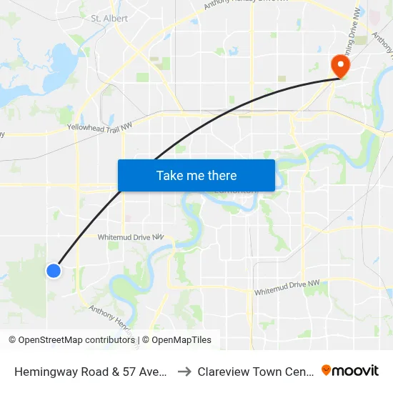 Hemingway Road & 57 Avenue to Clareview Town Centre map
