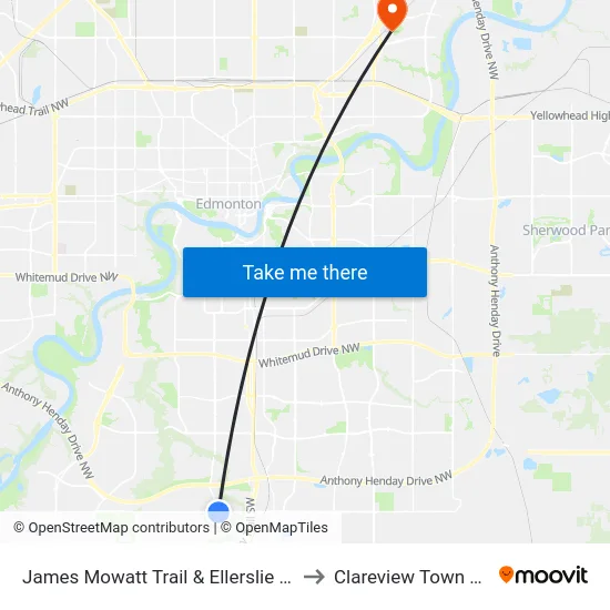 James Mowatt Trail & Ellerslie Road SW to Clareview Town Centre map