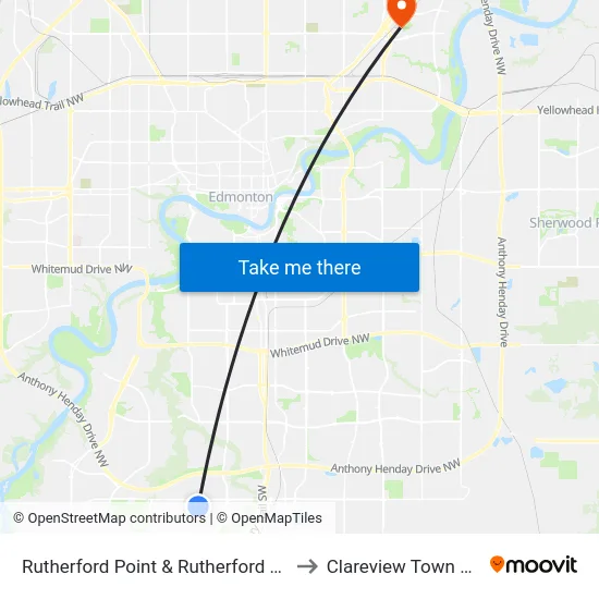 Rutherford Point & Rutherford Road SW to Clareview Town Centre map