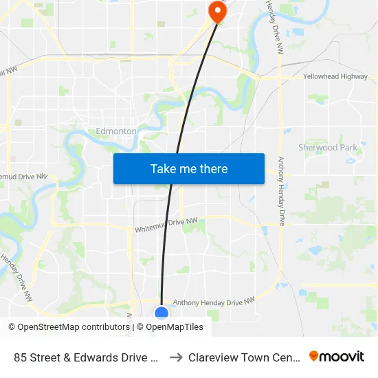 85 Street & Edwards Drive SW to Clareview Town Centre map