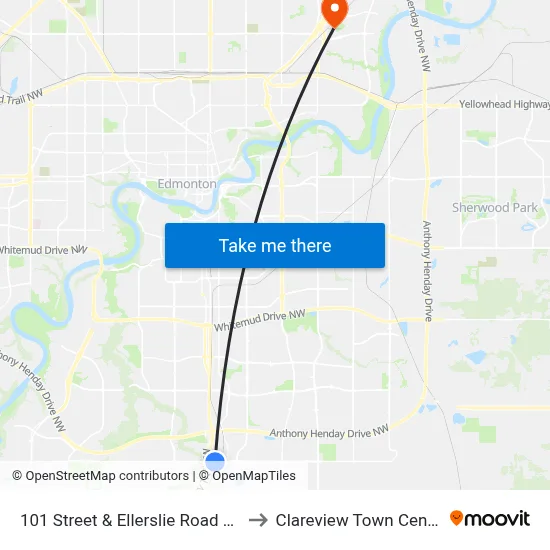 101 Street & Ellerslie Road SW to Clareview Town Centre map