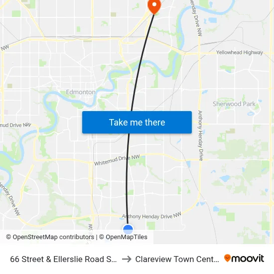 66 Street & Ellerslie Road SW to Clareview Town Centre map