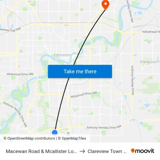 Macewan Road & Mcallister Loop W SW to Clareview Town Centre map