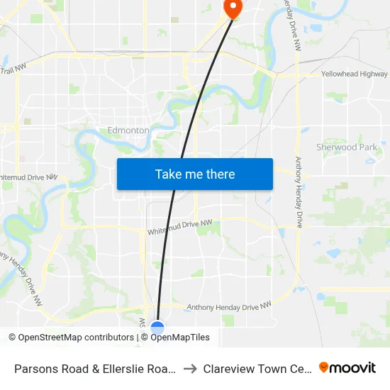 Parsons Road & Ellerslie Road SW to Clareview Town Centre map
