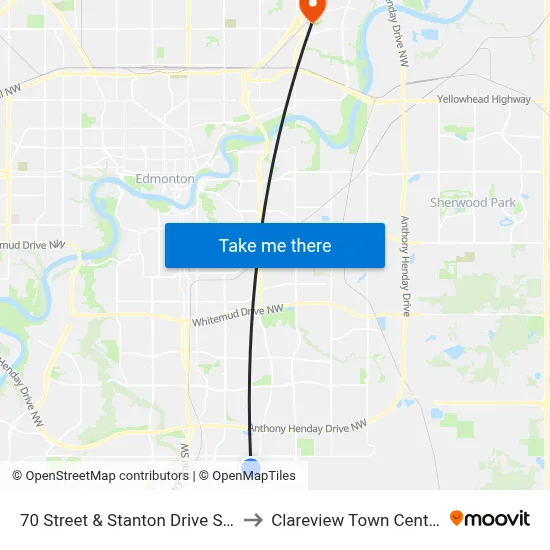 70 Street & Stanton Drive SW to Clareview Town Centre map