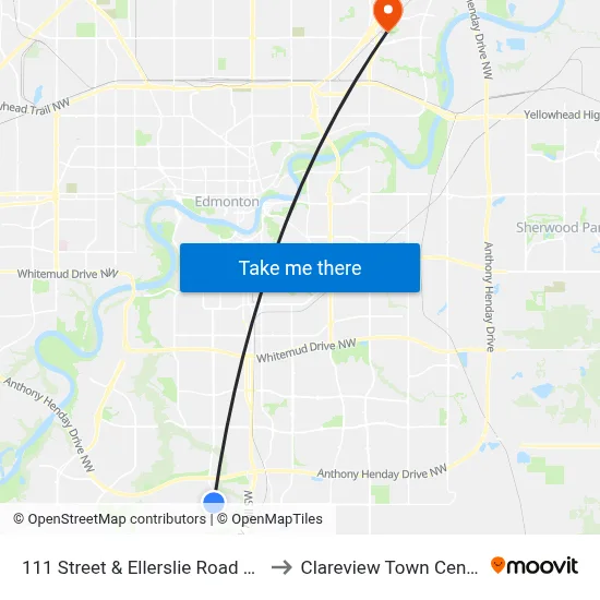 111 Street & Ellerslie Road SW to Clareview Town Centre map