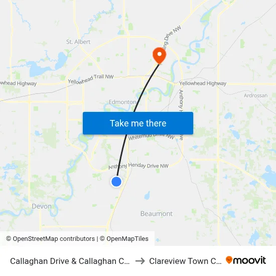 Callaghan Drive & Callaghan Court SW to Clareview Town Centre map