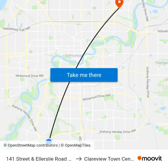 141 Street & Ellerslie Road SW to Clareview Town Centre map