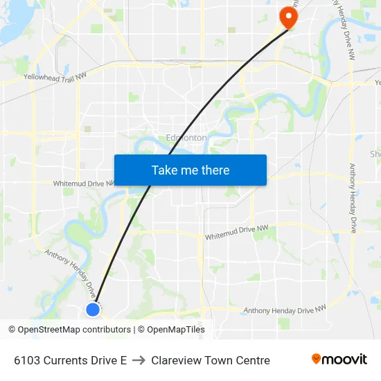 6103 Currents Drive E to Clareview Town Centre map