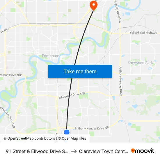 91 Street & Ellwood Drive SW to Clareview Town Centre map