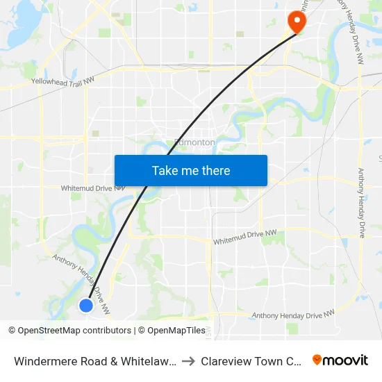 Windermere Road & Whitelaw Lane to Clareview Town Centre map