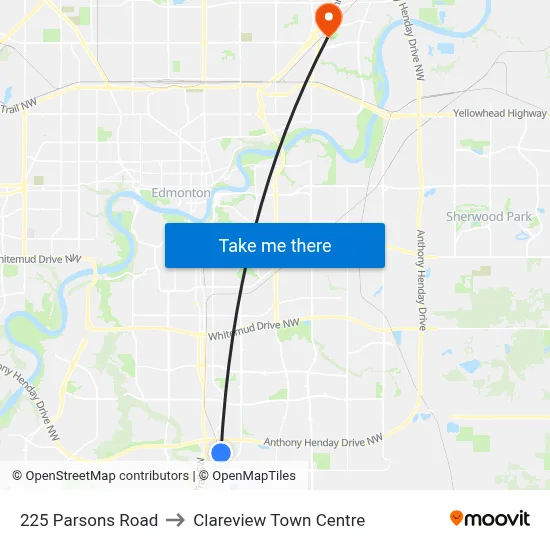 225 Parsons Road to Clareview Town Centre map