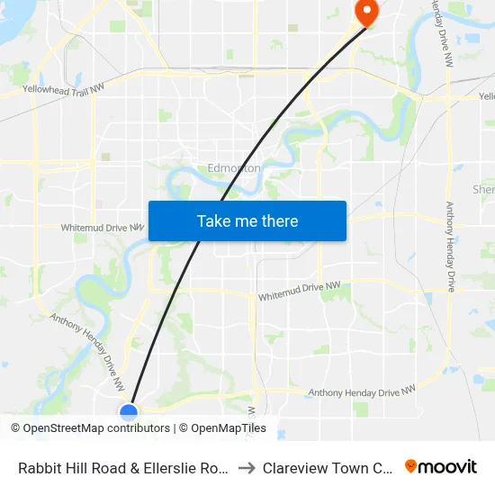 Rabbit Hill Road & Ellerslie Road SW to Clareview Town Centre map